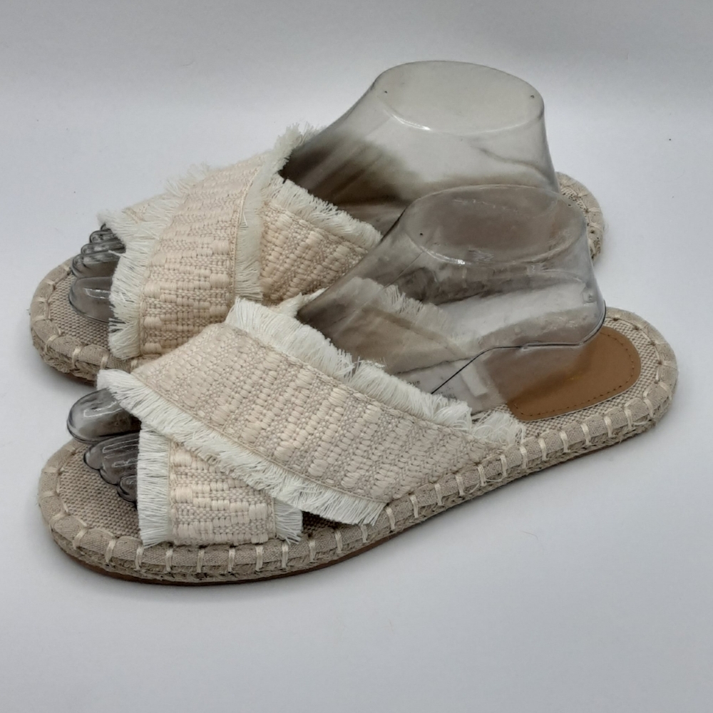 H&M Espadrille Slip-On Slide With Fringe Trim Crossover Foot Strap Size 9. View 2
